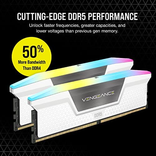 CORSAIR Vengeance RGB DDR5 RAM 64GB (2x32GB) Bis zu 5200MHz CL40 Intel XMP 3.0 Desktop-Arbeitsspeicher – Weiß (CMH64GX5M2B5200C40W) Bild 6