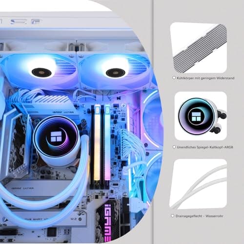 TR-Thermalright Frozen Notte 360 White ARGB V2 Flüssigkeits-CPU-Kühler-Unendlicher Spiegel-Lichteffekt,360mm Aio-Kühlung,3-PWM-Lüfter-2000U/min,für AM4/AM5,Intel LGA1851/1700/115x/1200/2011 360mm Weiß Bild 4