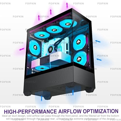 FOIFKIN F1 PC Gehäuse ATX- Pre-Install 6 PWM ARGB Lüfter, Mid-Tower Computer Gehäuse, Gaming PC- Gehäuse,270° Panorama Tempered Glass,mit Type-C, ATX Gehäuse (Schwarz, F1) Schwarz F01 Bild 6