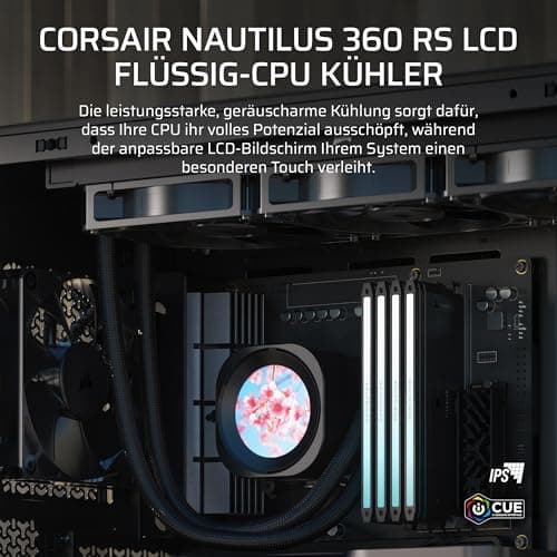 CORSAIR NAUTILUS 360 RS LCD Flüssig-CPU-Kühler – 360mm AIO – Schwarz | 2,1-Zoll-IPS LCD-Bildschirm, Einfache Daisy-Chain-Verbindungen, Intel LGA 1851/1700, AMD AM5/AM4, Enthält 3x RS120-Lüfter Bild 3