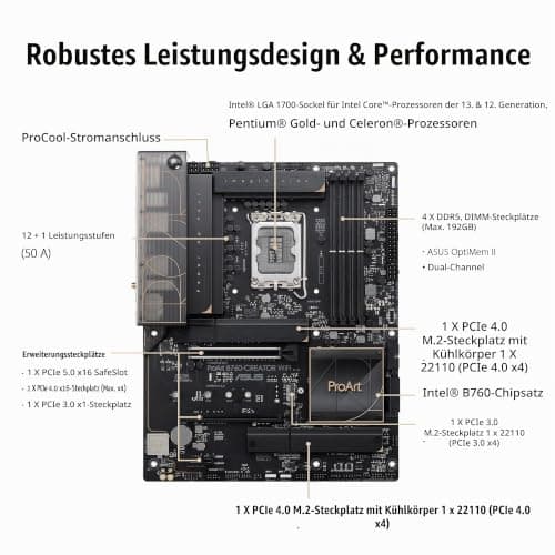 ASUS PROART B760-CREATOR WiFi Mainboard Sockel Intel LGA1700 (ATX, PCIe 5.0, DDR5 Speicher, WiFi 6, 3X M.2, USB 3.2 Gen2x2, für Content Creator) Bild 6