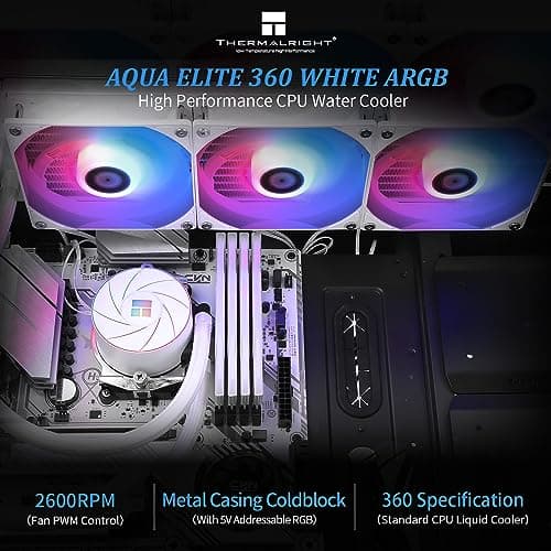 THERMALRIGHT Aqua Elite 360 Weiß ARGB Flüssig-CPU-Kühler, 360 AIO Kühlreihengröße, 3 x 120mm PWM-Lüfter, für AM4/AM5, Intel LGA1150/1151/1155/1156/1200/1851/1700 360mm White Bild 3