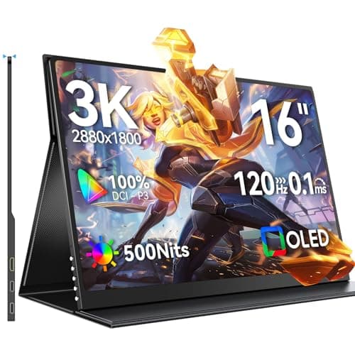 UPERFECT 3K OLED 120Hz 16 Zoll Portable Monitor 100000:1 500 Nits 2880*1800 DCI-P3 0.1ms Ansprechzeit 16:10 Bildschirm Mini HDMI USB C für PC Laptop Handy Spielkonsolen, Metallgehäuse, VESA-kompatibel 16 In Bild 2