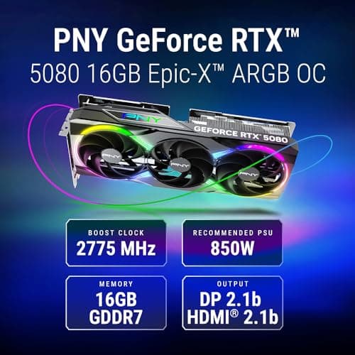 PNY GeForce RTX™ 5080 16GB ARGB OC Triple Fan Grafikkarte DLSS 4 Bild 4