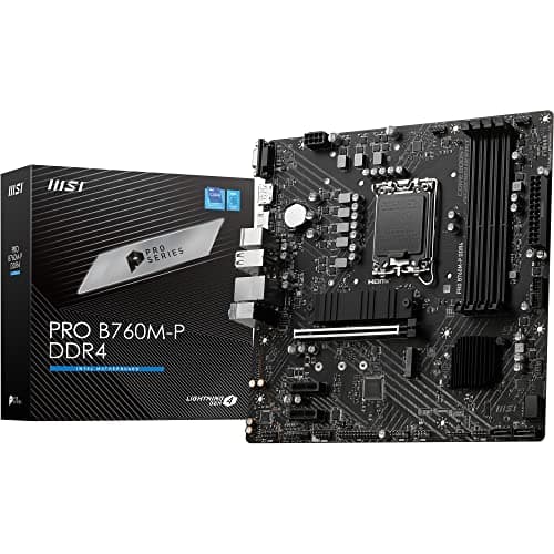 MSI PRO B760M-P DDR4 Mainboard, Unterstützt Intel 12., 13. & 14. Gen Core Prozessoren, LGA 1700, DDR4 Memory Boost 4800+MHz/OC, PCIe 4.0 x16 Slot, M.2 Gen4 Slots, Micro-ATX,divers,M-ATX
