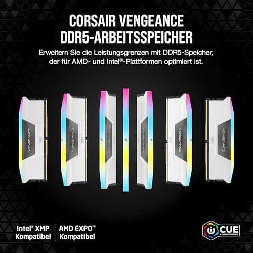 CORSAIR Vengeance RGB DDR5 RAM 32GB (2x16GB) Bis zu 6400MHz CL32-40-40-84 1.40V AMD EXPO Intel XMP 3.0 Desktop-Arbeitsspeicher – Weiß (CMH32GX5M2B6400Z32W) Bild 4