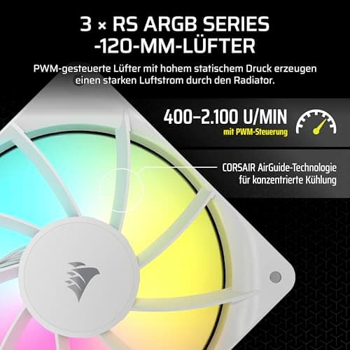 Corsair Nautilus 360 RS ARGB CPU-Flüssigkeitskühler – 360mm AIO – Geräuscharm – Direkter Mainboard-Anschluss – Intel LGA 1851/1700, AMD AM5/AM4 – 3X RS120 ARGB-Ventilatoren Inbegriffen – Weiß ARGB 360mm Weiß Bild 8