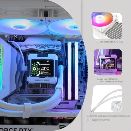 TR-Thermalright FW240 White ARGB Liquid CPU Kühler, 2,4-Zoll-IPS-LCD-Bildschirm mit 320x240 Auflösung-Magnetisch, DIY-Bildschirmthema, für AM4/AM5, LGA1851/1700/115x 240mm Weiß Bild 4