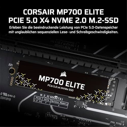 Corsair MP700 Elite 1TB PCIe 5.0 x4 NVMe M.2 SSD – Bis zu 10,000MB/sec – Hohe Dichte 3D TLC NAND – M.2 2280 – Kompatibel mit DirectStorage – Schwarz Bild 4