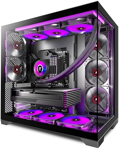 KEDIERS PC-Gehäuse ATX 5 Lüfter vorinstalliert, Typ-C-Mid-Tower-Computergehäuse mit Full-View-Dual-Hartglas, Gaming-PC-Gehäuse, Schwarz Bild 2