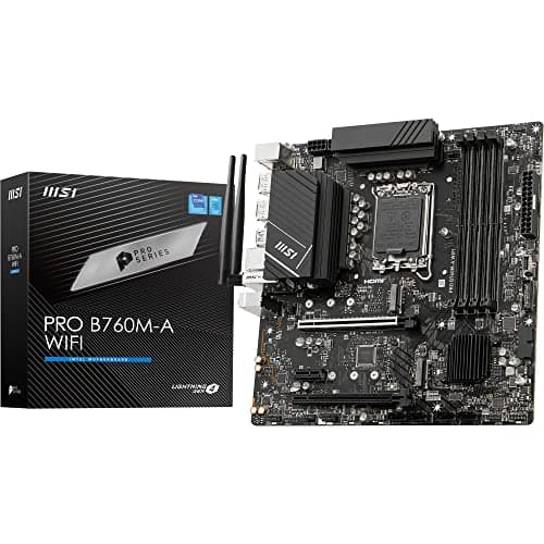 MSI PRO B760M-A WiFi Motherboard, Micro-ATX - Für Intel Core Prozessoren der 12., 13. & 14. Generation, LGA 1700 - DDR5 Memory Boost 6800+MHz/OC, PCIe 4.0 x16 Slot, M.2 Gen4 Slots, 2.5G LAN, Wi-Fi 6E