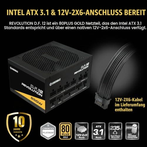 ENERMAX Revolution D.F. 12 ATX3.1 PCI-e 5.1 Ultrakompakt 850W Netzteil 80Plus Gold (Vollmodular, 50% Semi-Fanless, 12V-2x6); ETV850G, schwarz Bild 4