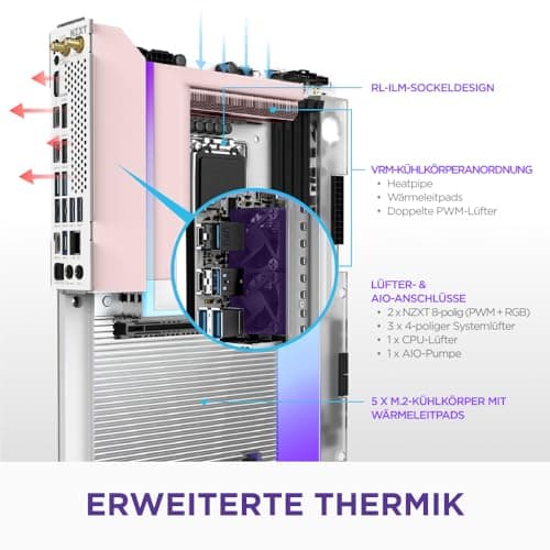 NZXT N9 Z890 - Intel Z890 LGA 1851 ATX Gaming-Mainboard für Core Ultra (Serie 2) - 20+1+1, DDR5, 5X M.2, PCIe 5.0, Wi-Fi 7, 5GbE, Thunderbolt 4 - RGB, Vollmetallabdeckung - Weißes PCB Bild 6