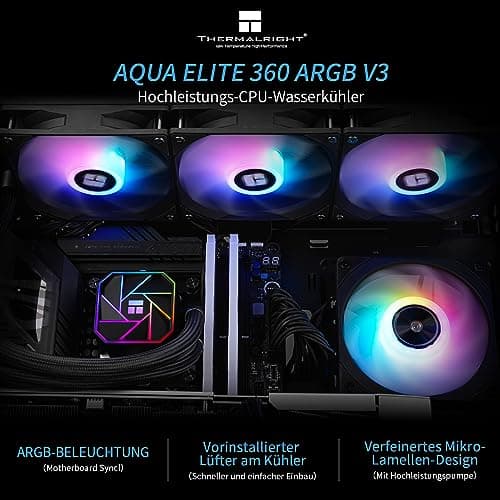 Thermalright AQUA ELITE 360 V3 Flüssig-CPU-Kühler, 360 Kühlreihen, 3 x 120mm PWM-Lüfter, S-FDB-Lager, für AMD/AM4/AM5, Intel LGA1150/1151/1200/2011/1700/1851, Desktop CPU-Kühler AIO Bild 4