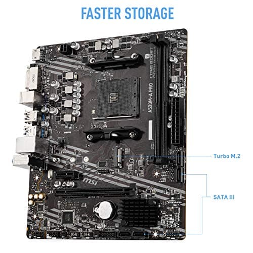 MSI A520M-A PRO V1 Gaming Mainboard (AMD Ryzen 5000, AM4, DDR4, PCIe 3.0, SATA 6Gb/s, M.2, USB 3.2 Gen 1, DVI/HDMI, Micro-ATX) Bild 6