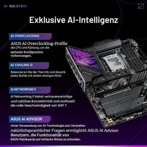 ASUS ROG Strix Z890-E Gaming WiFi Intel® Z890 LGA 1851 ATX Motherboard, Advanced AI PC-Ready, 18+2+1+2 Stufen, DDR5, WiFi 7, 7X M.2, Thunderbolt™ 4, USB Type-C®, AI Overclocking, Cooling & Networking Bild 4