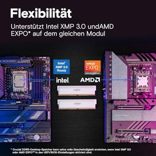 Crucial Pro DDR5 RAM 32GB Kit (2x16GB) 6400MHz CL38, Overclocking Gaming, Intel XMP 3.0 / AMD Expo, PC Computer Arbeitsspeicher, Weiß - CP2K16G64C38U5W 6400MHz 32GB (2x16GB) Weiß Bild 8