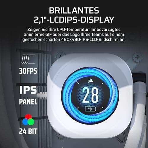 CORSAIR NAUTILUS 360 RS LCD Flüssig-CPU-Kühler – 360mm AIO – Weiß | 2,1-Zoll-IPS LCD-Bildschirm, Einfache Daisy-Chain-Verbindungen, Intel LGA 1851/1700, AMD AM5/AM4, Enthält 3x RS120-Lüfter 360mm AIO Weiß Bild 5