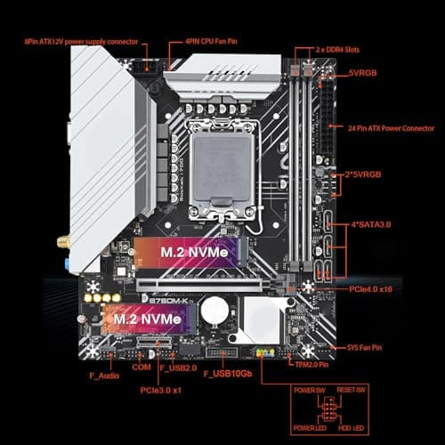 B760M K DDR4-Motherboard LGA1700, GEN 12/13-Serie, PCIe 4.0, M.2-Steckplatz, SATA3.0, USB 3.0, Aura Sync RGB, für Gaming, Designstudios Bild 6