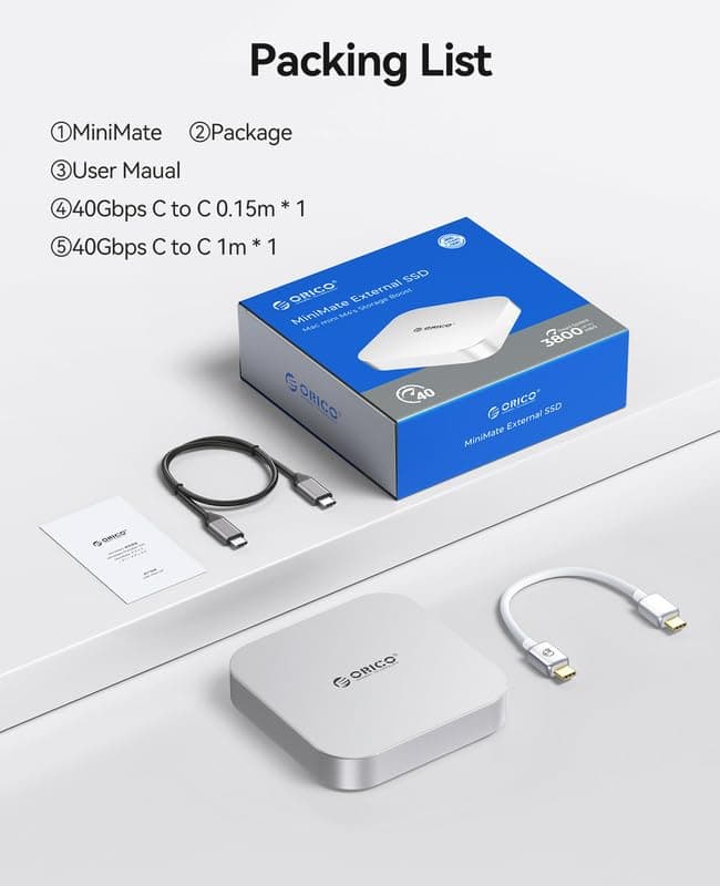 ORICO Minimate Mac mini M4 SSD 4 TB Speicher, Externe SSD, Externe NVMe-SSD (Nicht austauschbar) Kompatibilität mit Mac mini M4(10Gbps), USB 3.2 Gen 2 * 2(20Gbps) Plug-and-Play– Silber 4TB Bild 7
