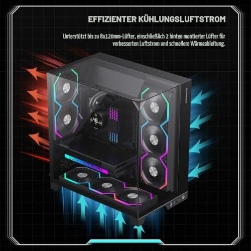 GAMEMAX Infinity PRO BK ATX PC-Gehäuse Schwarz mit gehärtetem Glas, 5X ARGB PWM-Lüfter vorinstalliert, USB 3.0 & Type-C, unterstützt Aura Sync & BTF, verdeckte Wasserkühlungsführung Bild 8