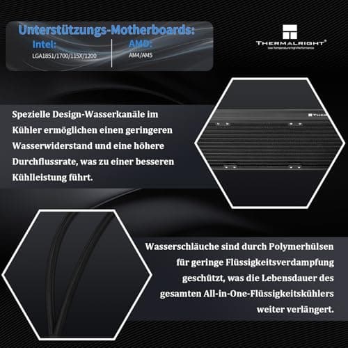 Thermalright Magic Qube 360 ARGB Black CPU-Flüssigkeitskühler, 360 Aio CPU-Kühler, drei TL-M12Q PWM-Lüfter, Digitalanzeige-Kühlerkopf, für AM4/AM5, Intel LGA1851/1700/1150/1151/1200 Schwarz Bild 6