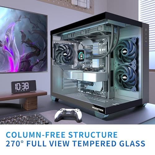MUSETEX PC Gehäuse ATX, 3 Non-LED Lüfter vorinstalliert Gaming PC Gehäuse, 270° Full-View Tempered Glass PC Case mit Type-C, Mid Tower ATX Computer Gehäuse, Schwarz, Y6 42T x 29,5B x 36,8H cm Bild 4