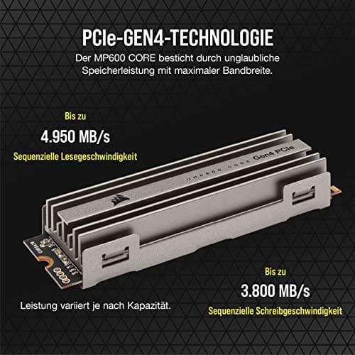 Corsair MP600 CORE 2TB M.2 NVMe PCIe x4 Gen4 SSD (Lesegeschwindigkeitenvon bis zu 4.950 MB/s sowie sequenziellen Schreibgeschwindigkeiten bis 3.700 MB/s, Hochgeschwindigkeitsschnittstelle) Aluminium Bild 6