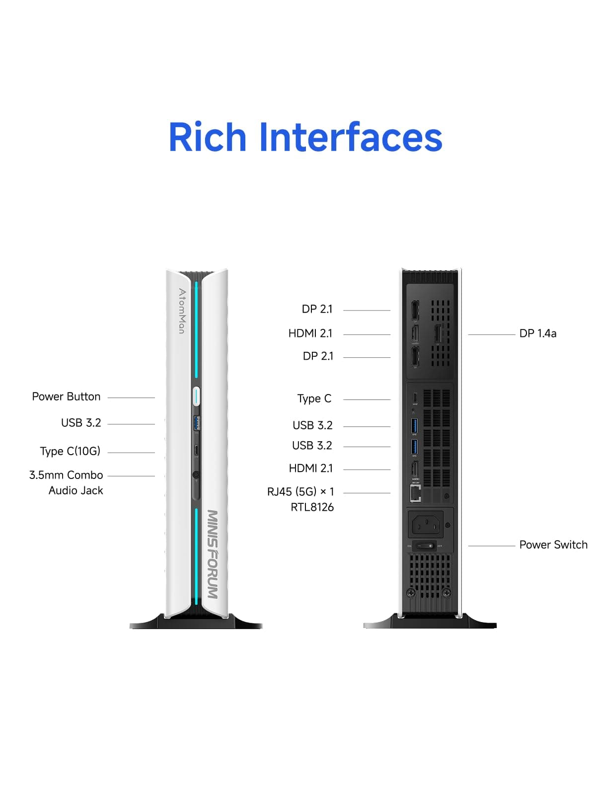 MINIS FORUM G1 Pro Gaming Mini-PC, Ryzen 9 8945HX (16C/32T, bis zu 5,4 GHz), NVIDIA GeForce RTX 5060 8GB GDDR7, 32GB DDR5, 1TB SSD, 5GbE LAN, Wi-Fi 7, Quad 4K, 245W High Performance Desktop G1 Pro 32/1TB Bild 6