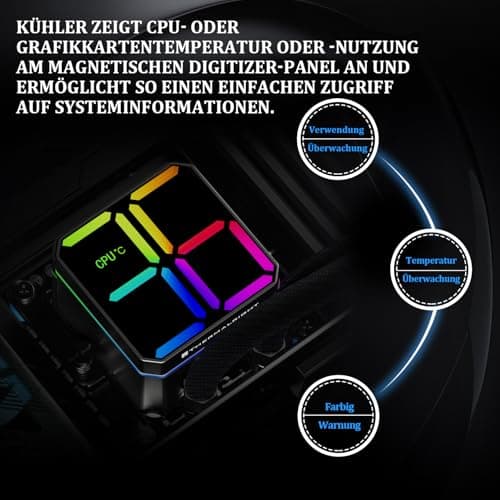 Thermalright Magic Qube 360 ARGB Black CPU-Flüssigkeitskühler, 360 Aio CPU-Kühler, drei TL-M12Q PWM-Lüfter, Digitalanzeige-Kühlerkopf, für AM4/AM5, Intel LGA1851/1700/1150/1151/1200 Schwarz Bild 8