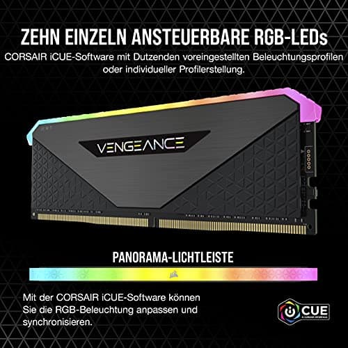 Corsair Vengeance RGB RT 16GB (2x8GB) DDR4 Bis zu 3200MHz C16 Arbeitsspeicher (Dynamische RGB-Beleuchtung, Optimiert für AMD 300/400/500 Series, Kompatibilität mit Intel 300/400/500 Series) Schwarz 2 x 8GB Bild 6