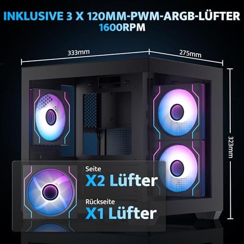 darkFlash ITX-PC-Gehäuse, Vorinstalliert mit 3 PWM-ARGB-Lüftern, Computergehäuse, ITX-Gehäuse mit Vollansicht und Doppeltem Hartglas, Mini-Größe, Unterstützt 240 mm AIO (C275P) (Schwarz) Bild 6