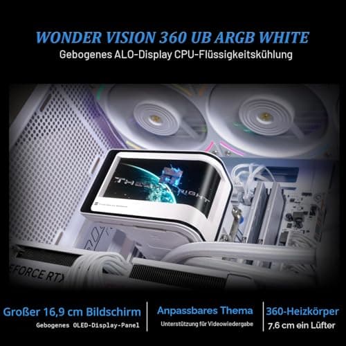 TR Wonder Vision 360 UB ARGB Prozessor-Wasserkühlung, 67 Zoll mit Auflösung von 2400 x 1080, für AM4 / AM5, LGA1851 / 1700, Bildschirmverhältnis im visuellen Maßstab 7:3 für 3D WHITE Bild 4