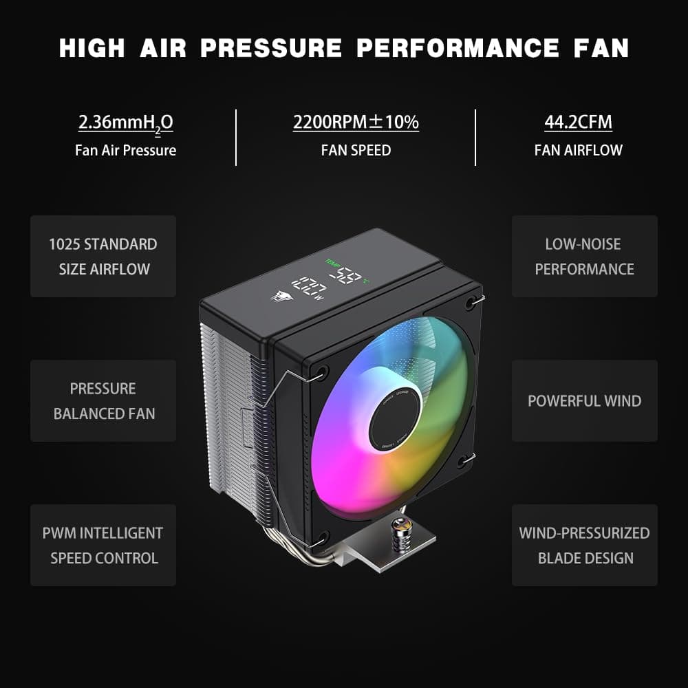 TZMRIT AF400S DGT ARGB CPU Kühler mit Temperaturanzeige Display,für Intel LGA 1700/1200/115X/1851, für AMD AM4/AM5 (DIGITAL) Black Bild 7