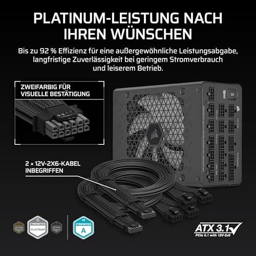 CORSAIR HX1200i (2025) Vollständig Modulares, Ultra-Rauscharmes ATX-Netzteil mit 12V-2x6-Kabel – ATX 3.1 & PCIe 5.1 konform, Cybenetics Platinum Wirkungsgrad – Schwarz | Mit Kabel, kompatibel mit ATX 3.1 und PCIe 5.1, Cybenetics Platinum Effizienz 1200 Watts Bild 8