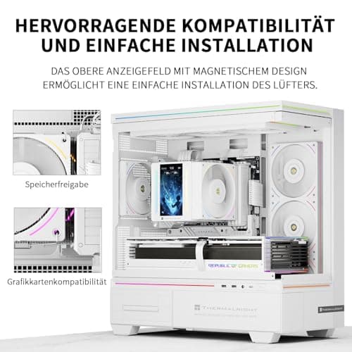 TR Peerless Assassin 120 VISION MAX ARGB White CPU-Luftkühler, PC-Kühler mit 2x TL-K12 PWM-Lüftern, 5 Zoll magnetischem Display (480x854 Auflösung), für LGA1851/1700 & AM5 PA120 V MAX ARGB WHITE Bild 8