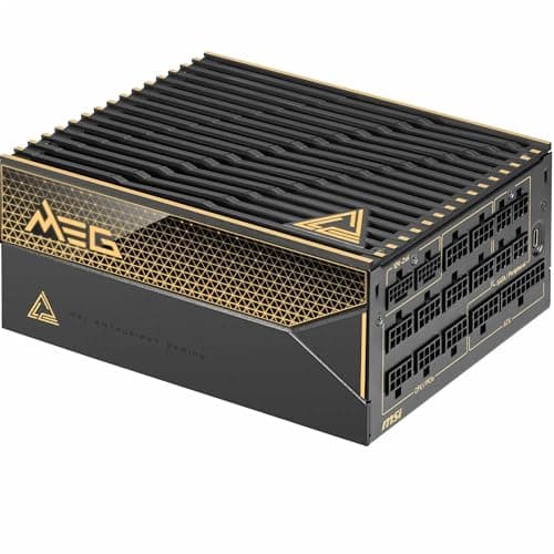 MSI MEG Ai1600T PCIE5 Netzteil - 1600 W, 80 Plus Titanium, ATX 3.1, PCIe 5.1 GPU-Unterstützung, Dual-Native 12 V-2x6, Kabel mit zweifarbigen 12 V-2x6-Anschlüssen, ATX-Netzteil, geflochtenes Kabel