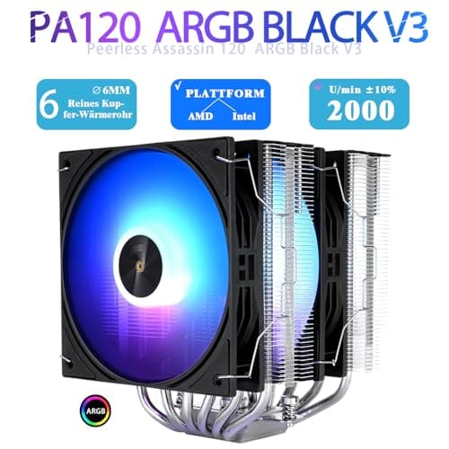 TR-Thermalright Peerless Assassin 120 ARGB Black V3 CPU-Kühler,Doppel-Tower mit 6 Heatpipes Kommt mit schwarzer Top-Abdeckung, zwei 120mm PWM-Lüftern-2000U/min, für AM5/AM4, LGA1851/1700/115x/1200 Bild 4