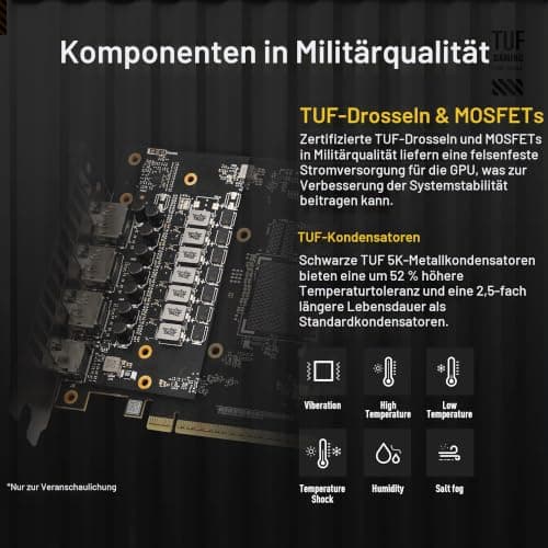 ASUS TUF Gaming GeForce RTX ™ 5060 8GB GDDR7 OC Edition Gaming-Grafikkarte (PCIe® 5.0, HDMI®/DP 2.1, 3.1-Slot, Komponenten in Militärqualität, schützende PCB-Beschichtung, Axial-Tech-Lüfter) Bild 4
