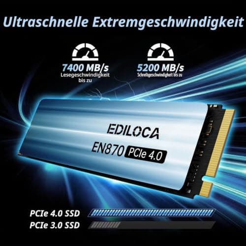 Ediloca EN870 SSD 1TB NVMe SSD M.2 PCIe Gen4, Interne SSD, bis zu 7450 MB/s, 3D NAND TLC, Internes Solid State Drive, dynamischer SLC-Cache, kompatibel mit PS5 und PC 1TB 7450MB/s Bild 4