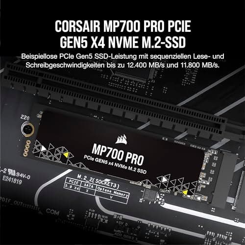 Corsair MP700 PRO 4TB M.2 PCIe Gen5 x4 NVMe 2.0 SSD - M.2 2280 - Bis zu 12.400MB/sec Sequentielles Lesen - High-Density TLC NAND - Schwarz SSD 4TB Bild 4