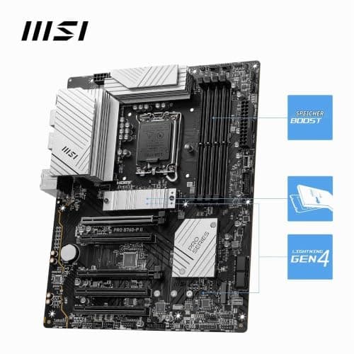 MSI PRO B760-P II Mainboard, ATX - Unterstützt Intel Core Prozessoren der 14., 13. und 12. Generation, LGA 1700 - DDR5 Memory Boost 7000+MHz/OC, PCIe 4.0 x16 Slots, M.2 Gen4 Slots, 2.5G LAN Bild 5