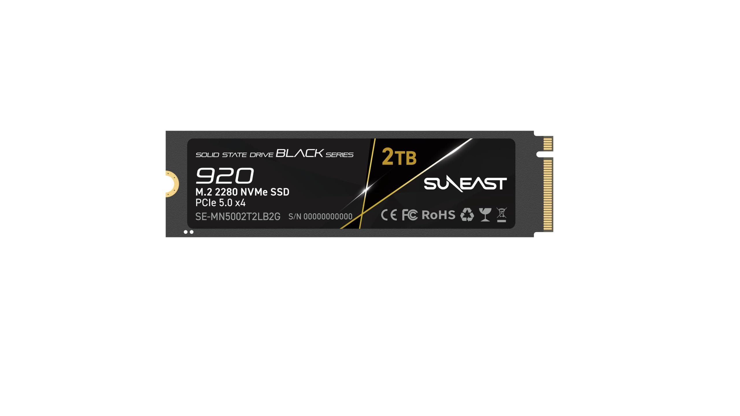 SUNEAST Black Series SSD, 2 TB, PCIe 5.0x4 M.2 2280 NVMe, Lesen: 14.800 MB/s, Schreiben: 12.800 MB/s, für Hochleistungsrechnen, Gaming und Workstations für KI Bild 3