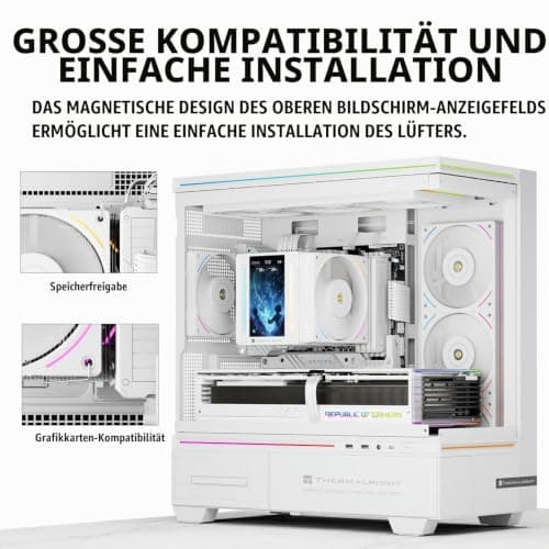 Thermalright Peerless Assassin 120 VISION MAX ARGB White CPU-Kühler, PC-Kühler mit 6 Heatpipes, 5 Zoll magnetischem Display-480x854 Auflösung, für AM4/AM5 und Intel LGA1700/1851 PA120 Vision MAX ARGB White Bild 8