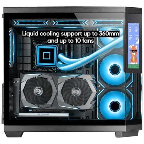 Mars Gaming MC-3TCORELCD ATX Gaming-Gehäuse, anpassbarer 7,2" IPS-Bildschirm, dreifaches herausnehmbares gehärtetes Glas, Doppelkammerstruktur, Unterstützung für Flüssigkeitskühlung bis 360mm, Schwarz Bild 8