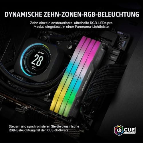 Corsair Vengeance RGB DDR5 64GB (2x32GB) 5200MHz C40 AMD Optimierter Desktop-Speicher (Dynamische Zehn-Zonen-RGB-Beleuchtung, Onboard-Spannungsregelung, AMD Expo-Kompatibilität) Kühles Grau Bild 8