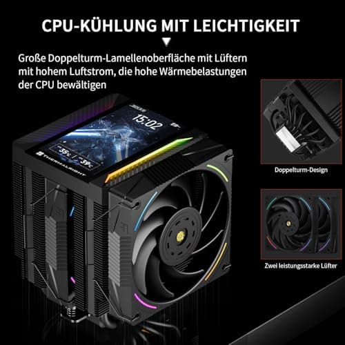 Thermalright TR Peerless Assassin 120 VISION MAX ARGB Black CPU-Luftkühler, Dual-Tower Kühler 2150 U/min, 5 Zoll IPS Display (480x854 Auflösung), PC-Kühler für Intel LGA1851/1700/115X und AMD AM4/AM5 Schwarz-PA120 VISION MAX ARGB BLACK- Bild 6