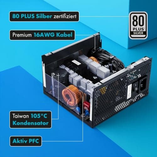 850 Watt Netzteil für PC Gaming ATX 3.1 und PCIe 5.1 kompatibel [Silber Serie] 80 Plus Silber I 12V Netzteil I für PC Gehäuse ATX I Power Supply I ATX Netzteil I 12V 2x6 Kabel GPU I leise Bild 8
