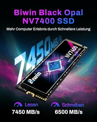BIWIN Black Opal NV7400 M.2 PCIe Gen4 SSD 2TB - Lesegeschwindigkeit bis zu 7450 MB/s - Professionelle Interne Festplatte NVMe 2.0 - Gaming Speicher Kompatibel mit PC, Laptop & PS5 Bild 4