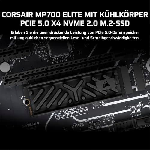 CORSAIR MP700 ELITE 4TB PCIe 5.0 NVMe M.2 SSD mit Kühlkörper – bis zu 9.400 MB/s Lesen, 8.100 MB/s Schreiben, Gen5 Geschwindigkeit für PC & Laptop – Schwarz Bild 4